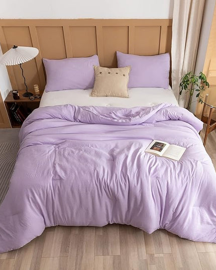 ROSGONIA Lavender Comforter Set Queen, 3pcs(1 Boho Purple Comforter & 2 Pillowcases) All Season Soft Bedding Lightweight Bedspread Blanket Quilt