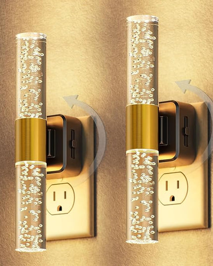 DORESshop LED Night Light, Rotating Night Lights Plug into Wall, Auto Light Sensor Nightlight Dimmable, 3000K Soft Light, LED Acrylic Bubble Nightlight Plug in for Bedroom Bathroom Hallway, 2 Pack