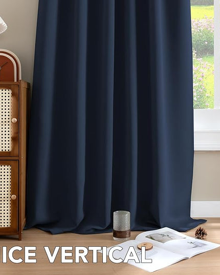 H.VERSAILTEX Blackout Curtains Thermal Insulated Window Treatment Panels Room Darkening Blackout Drapes for Living Room Back Tab/Rod Pocket Bedroom Draperies, 52 x 84 Inch, Navy Blue, 2 Panels