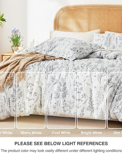 Love's cabin White Queen Size Comforter Set - Queen Comforter Set, 3 Pieces Cute Floral Bedding Sets for All Seasons,1 Soft Reversible Botanical Flowers Comforter and 2 Pillow Shams