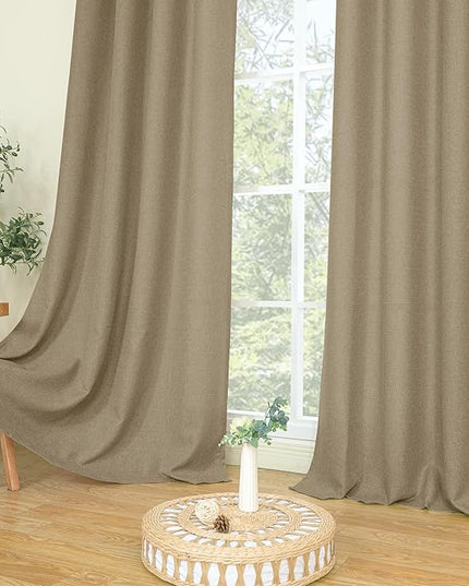 LAMIT Natural Linen Thermal Curtains for Living Room, Grommet Thick Light Reducing Curtains Window Burlap Light Filtering Panels for Bedroom/Farmhouse, Set of 2 Panels, W52 x L72, Tan Brown