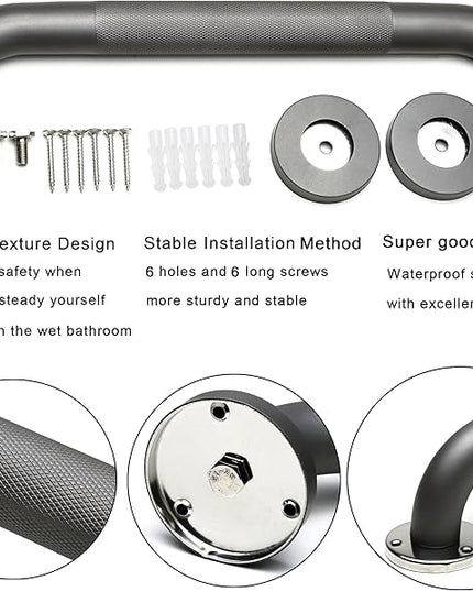 Shower Grab Bar, 2 Pack 32 Inch Gray Bathroom Grab Bar, 1.25" Diameter 304 Stainless Steel Anti-Slip Grab Bars for Bathtubs and Showers, Handicap Shower Grab Bar for Seniors Elderly