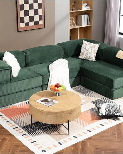 108" L Shaped Couch, Modular Sectional Sofa with Chaise, Cloud Boneless Couch with Deep Seat & Removable Pillow for Living Room, Bedroom,No Assembly Required（Dark Green）
