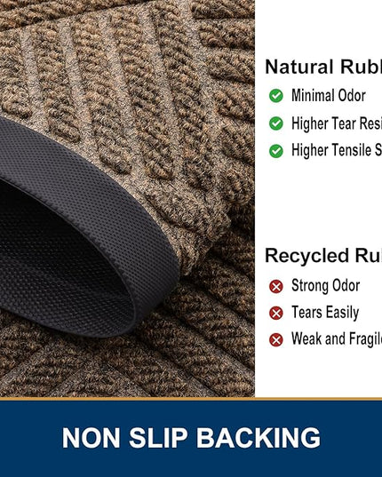 Smiry Half Circle Front Door Mat Outside Entrance, Heavy Duty Outdoor Indoor Natural Rubber Doormat, Non Slip, Trap Dirt and Moisture, Easy Clean, Low Profile Patio Porch Entryway Mat, 29.5x17, Brown