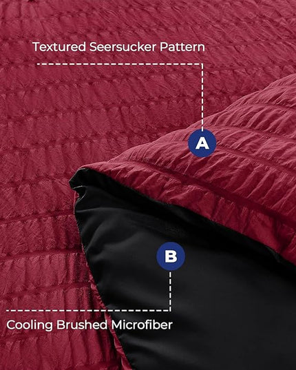 HYMOKEGE Red & Black California King Comforter Set Seersucker 7 Pieces, All Season Luxury Bed in a Bag for Bedroom, Bedding Set with Comforters, Sheets, Pillowcases & Shams
