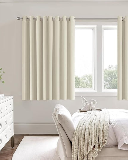 ChrisDowa 100% Blackout Birch Solid Curtains 54 Inches Long 2 Panels for Bedroom Living Room,Farmhouse Room Darkening Thermal Insulated Soundproof Grommet Top Window Treatment Drapes,52x54
