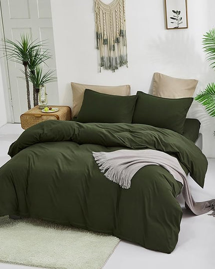 CLOTHKNOW Dark Green Comforter Set Twin/Twin XL Army Green Bedding Comforter Sets Boys Girls Comforter Soft Military Comforter with 2 x Pillow Cases
