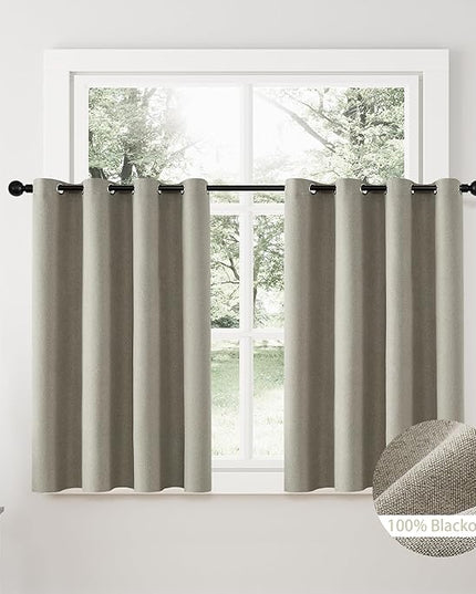 ChrisDowa 100% Blackout Sand Solid Curtains 54 Inches Long 2 Panels for Bedroom Living Room,Farmhouse Room Darkening Thermal Insulated Soundproof Grommet Top Window Treatment Drapes,52x54