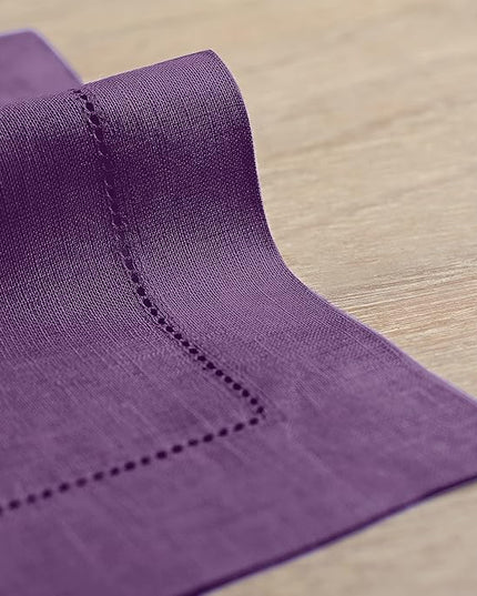 Solino Home Linen Placemats Set of 4 - Classic Hemstitch Purple Placemats 14 x 19 Inch - 100% Pure Linen Table Mats for Winter, Holiday, Christmas, New Year