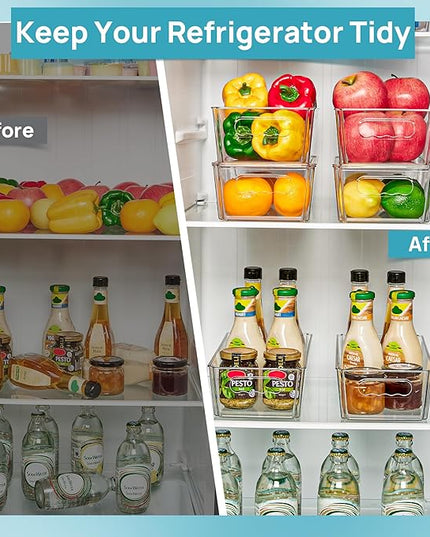 Vtopmart 2pcs Clear Organizers and Storage Bins with Lids, Stackable Plastic Storage Containers with Handles for Fridge, Freezer, Pantry, Cabinet, Kitchen Organization