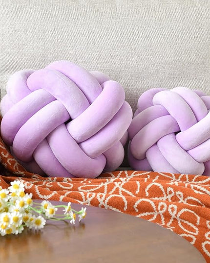 Knot Ball Pillow, Round Decorative Throw Pillows Cushion, 8 Inch Lilac Soft Plush Knotted Pillows Pillow, Modern Home Throw Knot Decorative Cushion