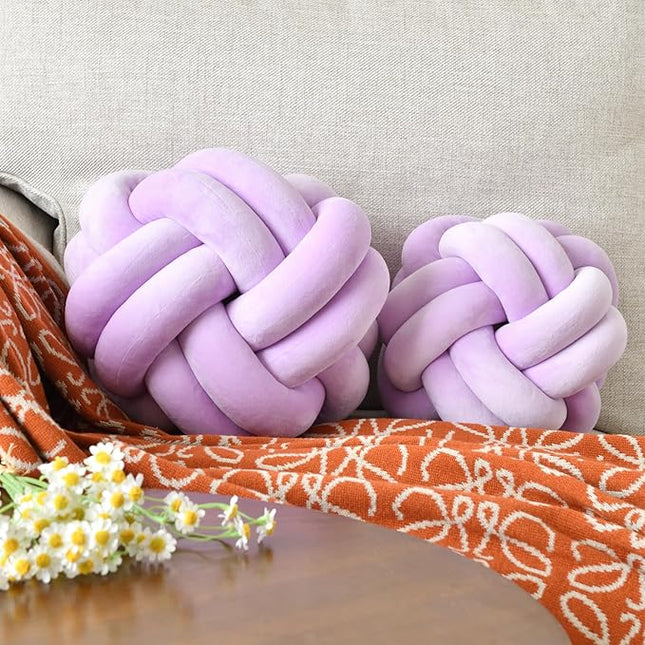 Knot Ball Pillow, Round Decorative Throw Pillows Cushion, 11 Inch Lilac Soft Plush Knotted Pillows Pillow, Modern Home Throw Knot Decorative Cushion