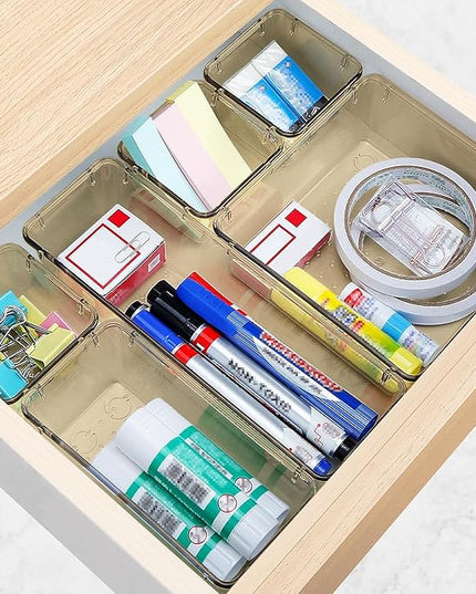 23 PCS Drawer Organizer Set, 5 Varied Size Bathroom and kitchen Drawer cabinet organizer Trays, Clear Storage Bins for Makeup, Jewelry, Utensils and Gadgets, Champagne