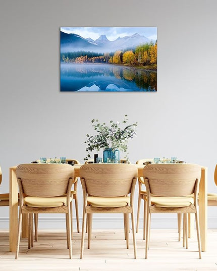 SKASNFAI Lake Canvas Wall Art National Park Forest Mountains Painting Artwork Nature Prints Poster Framed for Living Room Bedroom (28x44 inch)
