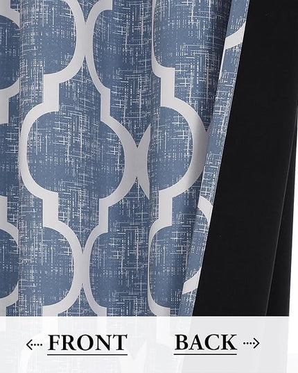 Beauoop 100% Blackout Curtains 96 Inches Long 2 Panels for Bedroom Living Room Blue Moroccan Geo Room Darkening Thermal Insulated Soundproof Rod Pocket Back Tab Window Treatments Drapes, 50x96