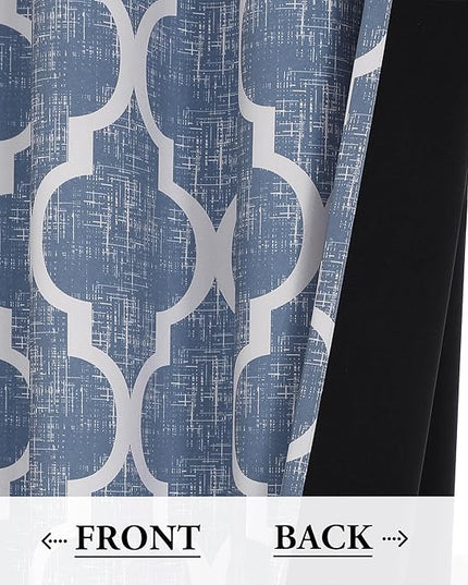 Beauoop 100% Blackout Curtains 96 Inches Long 2 Panels for Bedroom Living Room Blue Moroccan Geo Room Darkening Thermal Insulated Soundproof Grommet Top Window Treatments Drapes, 50x96 Set of 2