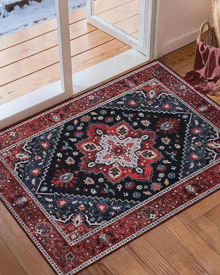 Ciicool Washable Vintage Area Rug, 2x3ft Small Boho Rug, Ultra Soft Rugs for Entryway, Non-Slip Entry Rugs Oriental Low-Pile Indoor Mat Floor Carpet for Entrance Bedroom Kitchen Bathroom Foyer Decor