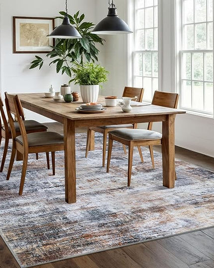 IOHOUZE Abstract Area Rugs 6x9 Ft Washable Rugs for Living Room, Non Slip Dining Room Rug, Printed Faux Wool Rugs for Bedroom, Floor Carpet for Office Nursery Playroom, Orange Grey