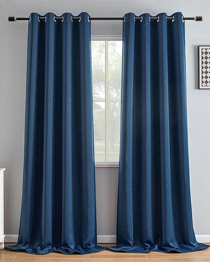 Blackout Curtains 108 Inch Length 2 Panels Set, Black Out Curtains for Bedroom 108 Inch Long, Grommet Energy Saving Room Darkening Drapes for Living Room Window Navy Blue(W52 x L108)