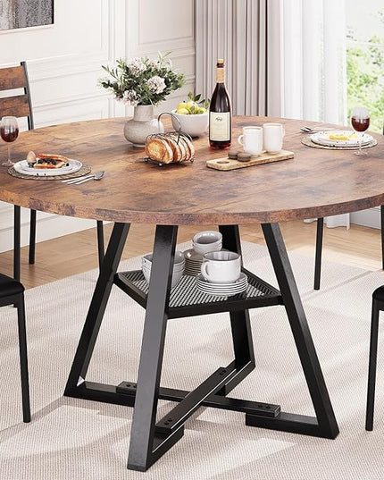 Round Dining Table for 4,Kitchen Dining Room Circle Dinner Pedestal Table,Space Saving Wood Kitchen & Dining Room Furniture (Vintage, 47In)