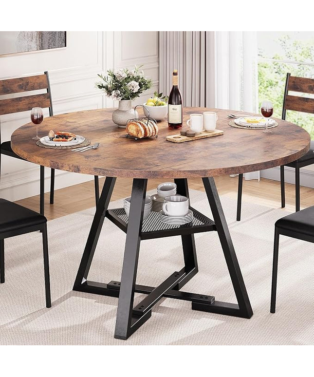 Round Dining Table for 4,Kitchen Dining Room Circle Dinner Pedestal Table,Space Saving Wood Kitchen & Dining Room Furniture (Vintage, 47In)