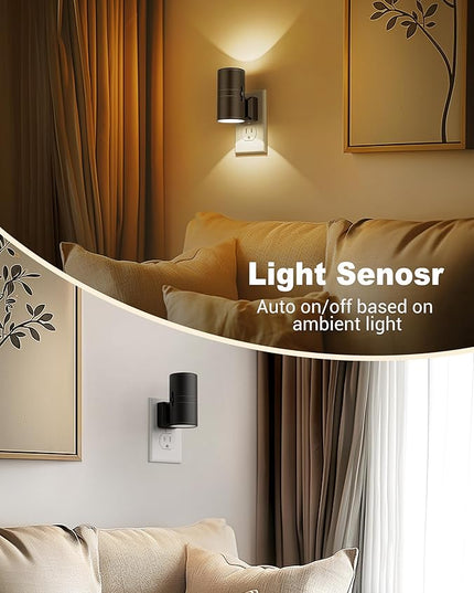 Night Lights Plug into Wall, Dimmable Night Light Plug in, Modern Night Lights with Dusk to Dawn Light Sensor, Soft White 3000K, 0-100LM Adjustable Brightness Nightlight for Hallway Bedroom, 2 Pack