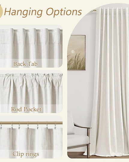 Guken Blackout Curtains 80 Inch Length 2 Panels Set for Living Room Bedroom Back Tab Thermal Insulated 100% Black Out Linen Drapes Room Darkening Window Curtains 80 Inches Long,Beige White