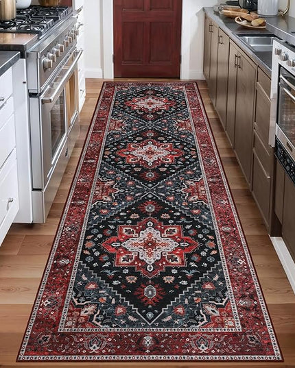 Ciicool Washable Runners Area Rug for Hallways, Ultra Soft 2'6 "x8' ft Boho Print Non-Slip Vintage Oriental Medallion Long Carpet for Kitchen Bedroom Laundry Bathroom