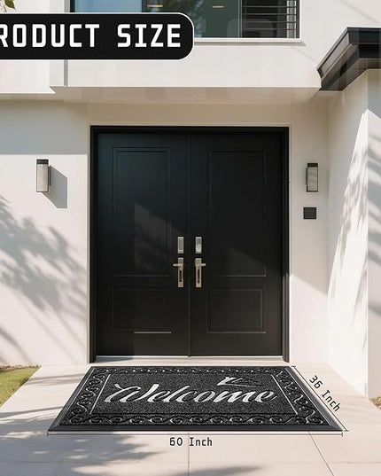 Yimobra Welcome Mat, Heavy Duty Sturdy Door Mats for Home Entrance Outdoor Indoor, Front Doormat for Outside Patio Floor Entry Porch Garage Office, Waterproof, Low Profile, 60 x 36, Black