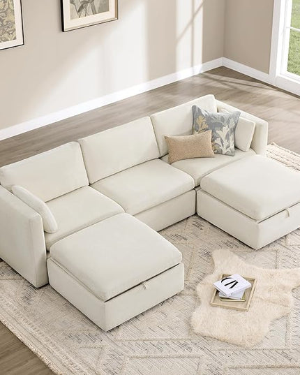 CHITA Oversized Modular Cloud Sectional Sofa, FSC Certified U Shaped Sectional Couches for Living Room, 112 inch Width, 5 Seat Modular Sofa Includes 2 Storage Ottomans, Linen