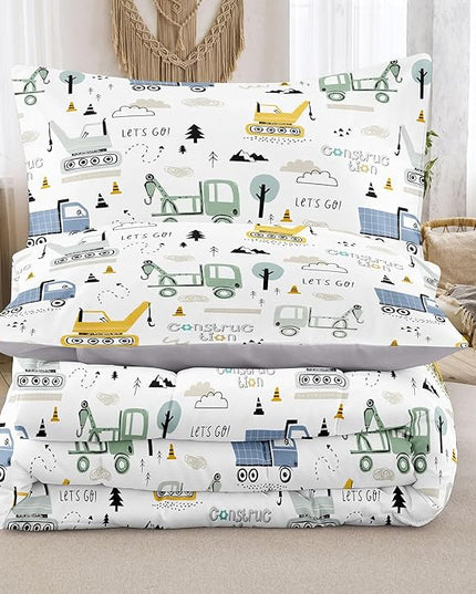 NINENINE Boys Construction Bedding Set Full, 3-Piece Kids Comforter Set for Boys, Soft Lightweight Microfiber Kids Excavator Comforter Set with 2 Pillowcases