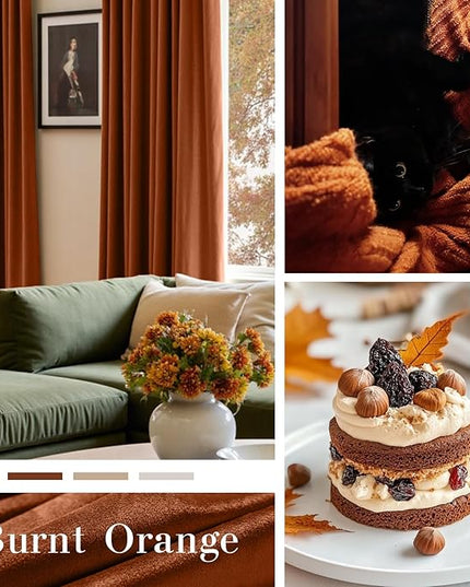 Lazzzy Velvet Blackout Curtains Thermal Insulated Room Window Drapes Super Soft Luxury Curtains for Living Room Bedroom Rod Pocket 2 Panels, Burnt Orange, 52" W x 96" L