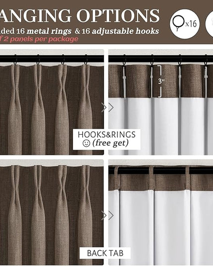 Blackout Dark Brown Bedroom Curtains 84 Inches Long 2 Panels Set, Memory Trained Pinch Pleated Dual Layer Linen Insulated Sound Dampening Modern Windows Curtain for Dining Room Darkening 7FT Length