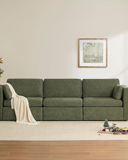 CHITA Oversized Modular Sectional Convertible Fabric Sofa Set, FSC Certified Extra Large Sectional Deep Seat Couch for Living Room, 112 inch Width,3 Seat Modern Modular Sofa, Moss Green