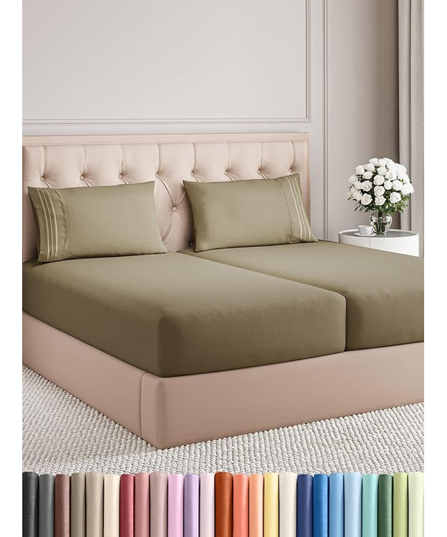 Split King Size 5 Piece Sheet Set - Comfy Breathable & Cooling Bed Sheets Set - Hotel Luxury Bedding for Women, Men, Kids, Teens, Boys & Girls - Deep Pockets, Soft and Wrinkle Free - Oeko-Tex - Khaki