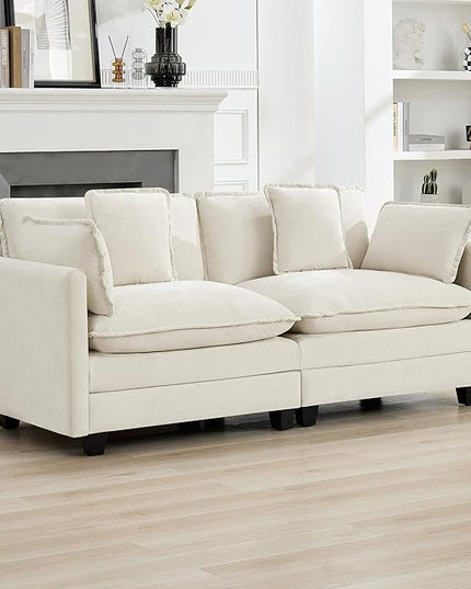 76'' Cloud Deep Seat Loveseat, Upholstered Chenille Modular 2-Seats Sectional Sofa Couch, Modern Comfy Settee Loveseat for Living Room Set, Small Apartment, Beige