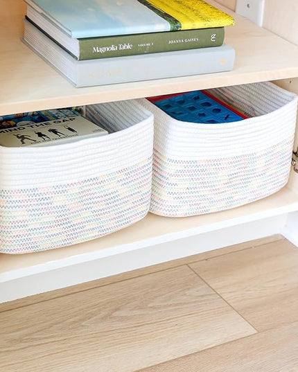 NaturalCozy Storage Baskets 16.8”x13”x7.6” Cotton Rope Woven Baskets for Organizing 3-Pack | Toy Storage Bins | Basket for Shelves, Laundry, Blanket, Clothes, Closet, Kitchen, Bathroom, Gifts