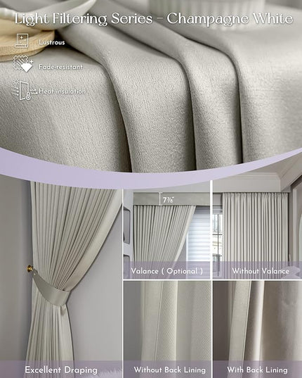 Graywind Rechargeable Smart Curtains Compatible with Alexa App Remote Control Motorized Drape for Sliding Door One-Way or Split Draw, Custom Width Up to 220" (Champagne White)
