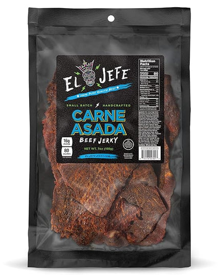El Jefe Carne Asada 7oz Beef Jerky - Authentic Mexican Style Slab Jerky Handcrafted in Small Batches for a Bold Hispanic Flavor