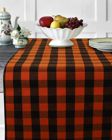 Urban Villa Table Runner 100% Cotton Fused Table Runner Halloween Checks 14''x72'' Over Sized Buffalo Check Table Runner Heavier Quality