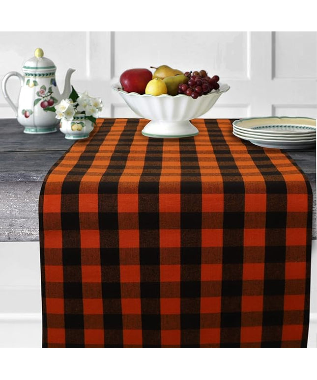 Urban Villa Table Runner 100% Cotton Fused Table Runner Halloween Checks 14''x72'' Over Sized Buffalo Check Table Runner Heavier Quality