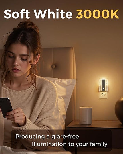 L LOHAS LED Night Lights Plug Into Wall, Night Light with Dusk-to-Dawn Sensor, Dimmable Decorative LED Nightlights, 0-100LM 3000K Adjustable Brightness for Bathroom, Hallway, Bedroom,Stairway