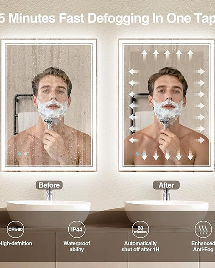 20"x28" LED Bathroom Mirror with Anti-Fog, Dimmable Backlit + Front Lit, 3 Colors LED Bathroom Vanity Mirror for Wall, Memory Function, Shatter-Proof Glass, ETL Listed(NHYJ5722D)