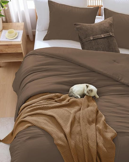 WRENSONGE King Size Comforter Set- 7 Pieces Soft Chocolate Brown Bed in a Bag King with Fitted Sheet, Flat Sheet, 2 Pillow Shams, and 2 Pillowcases-Warm King Bedding Set for All Season