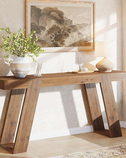 Solid Wood Console Table, 63" Narrow Sofa Table Behind Couch, Rustic Skinny Entryway Table for Hallway, Entrance, Foyer, Living Room, Brown