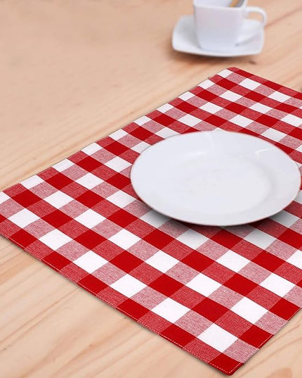 Urban VillaPlacemats for Dining Table 100% Cotton Placemats 14''x20'' Over Sized Tablemats Set of 6Placemats Red/White Buffalo Check Tablemats for Family Dinners Wedding PartiesPlacemats