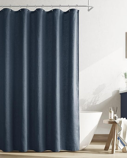 Naturoom Denim Blue Linen Shower Curtain, Country Boho Farmhouse Bath Decor Shower Curtains Neutral Cloth Weighted Textured Fabric Bath Curtain Liner with Hooks, 72x72