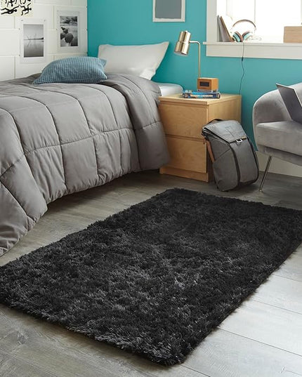 Ophanie 3x5 Black Rugs for College Dorm, Bedroom Small Area Rug, Non-Slip Fluffy Shaggy Bedside Soft Shag Fuzzy Plush Carpet for Kids Boys Teen Home Decor Aesthetic, Nursery