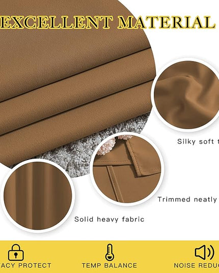 NICETOWN Light Blocking Curtains & Drapes Extra Long 120" - Grommet Room Darkening Thermal Insulated Solid Window Treatment for Hall/Villa, Gold Brown, 2 Panels, W52 x L120
