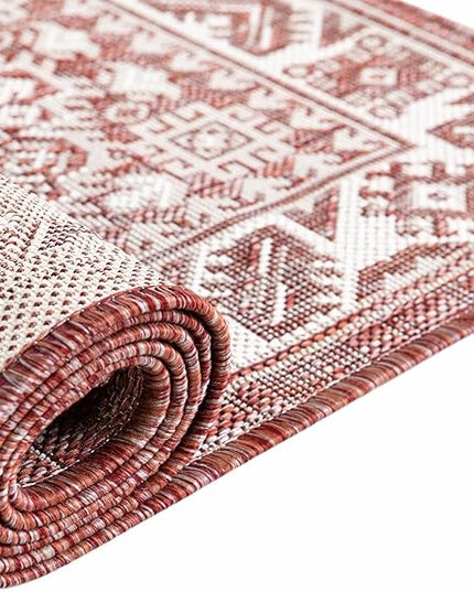 Rugs.com Outdoor Aztec Collection Rug – 8x10 Rust Red Flatweave-Pile Rug Perfect for Living Rooms, Large Dining Rooms, Open Floorplans